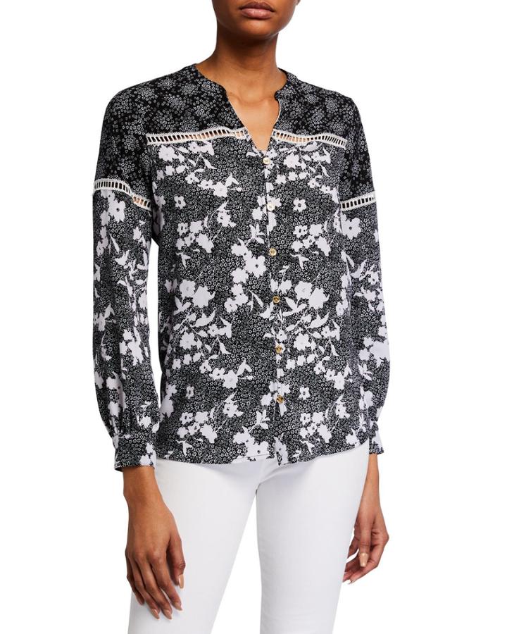 Ladder-stitch Mixed Pattern Blouse