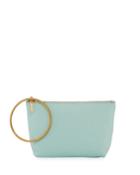 Large Leather Ring-handle Pouch Clutch Bag - Gold Hardware