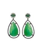 Black Silver Marquise-drop Earrings With Chrysoprase & Diamonds