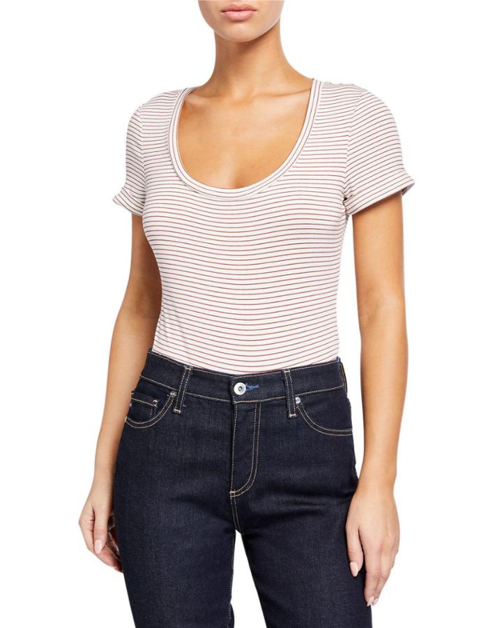 Ingrid Stripe Cuffed-tee Scoop-neck Bodysuit