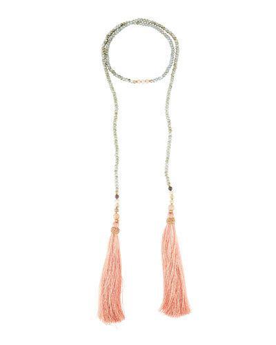 Long Beaded Tasseled Lariat Necklace
