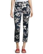 Orchid-print Cropped Skinny Jeans, Navy