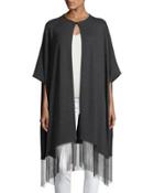 Cashmere Poncho W/monili Fringe, Onyx