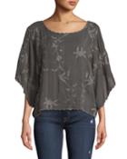 Winter Vine Scoop-neck Crinkle Georgette Crop Top