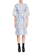 Crewneck Elbow-sleeve A-line Tapestry-print Knee-length Dress