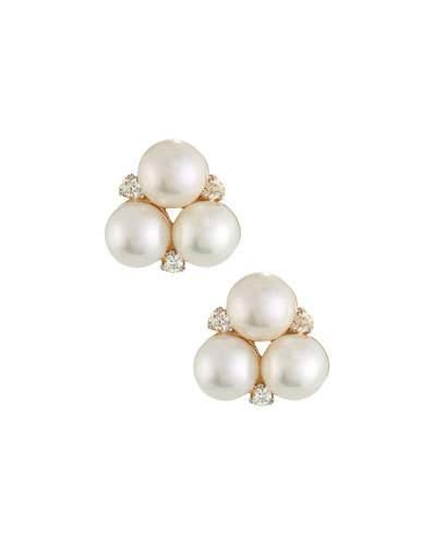 14k Akoya Pearl & Diamond Cluster Earrings