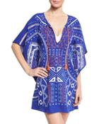 Jakarta Embroidered Caftan Coverup, Blue