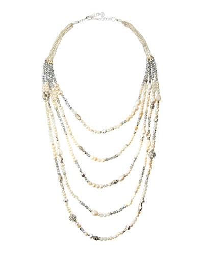 Long Multi-strand Pearl & Crystal Necklace