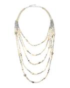 Long Multi-strand Pearl & Crystal Necklace