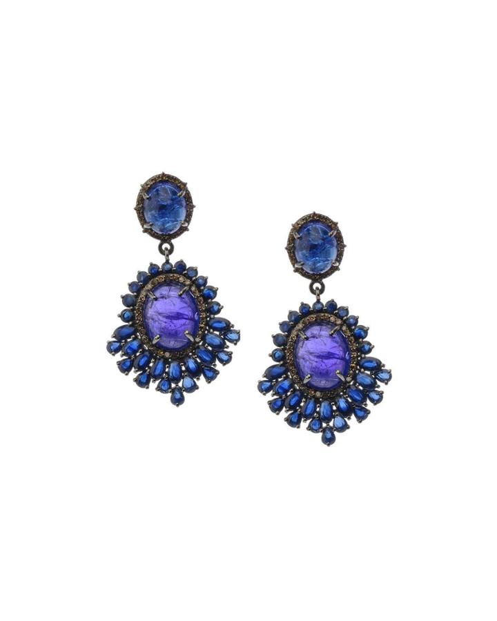Sapphire, Tanzanite & Diamond Drop Earrings