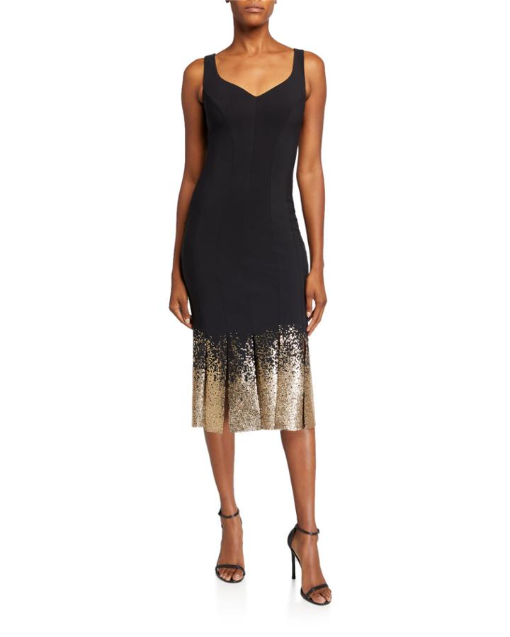 Sequined-hem Sleeveless Midi Cocktail Dress