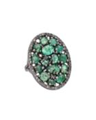 Multi-emerald & Diamond Pave Oval Ring,