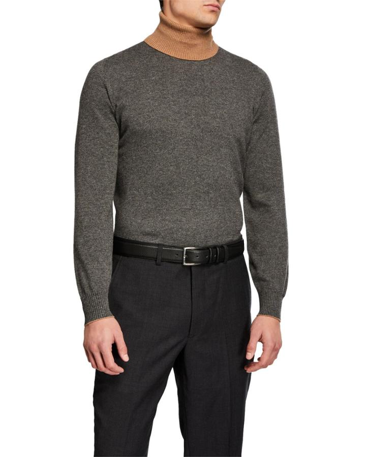 Men's Shetland Two-tone Long-sleeve Turtleneck