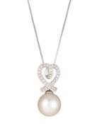Belpearl 14k Akoya Pearl & Diamond Ribbon Heart Pendant Necklace, Women's