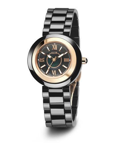 32mm Cavo Ceramic Bracelet Watch, Black/rose Golden