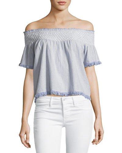 Off-the-shoulder Striped Cotton Top W/ Hand