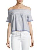 Off-the-shoulder Striped Cotton Top W/ Hand