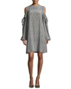 Cold-shoulder Silk Mini Dress, Blue