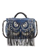 Bandana-embossed With Fringe Leather Top Handle Bag