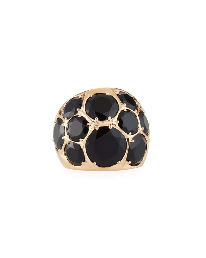 Wide 18k Rose Gold Black Agate & Diamond Ring,