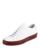 Men's Achilles Leather Low-top Sneakers With Shiny Sole, White/red