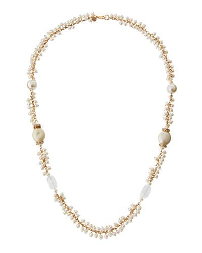 Long Golden Shaky Pearly Beaded Necklace