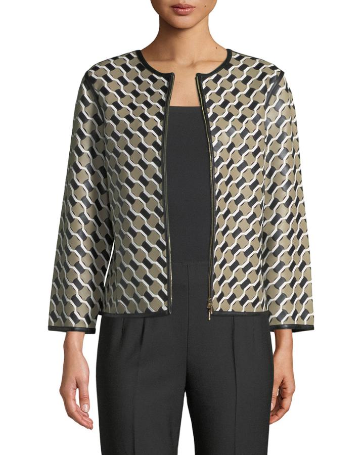 Woven-leather Woven Zip-front Jacket