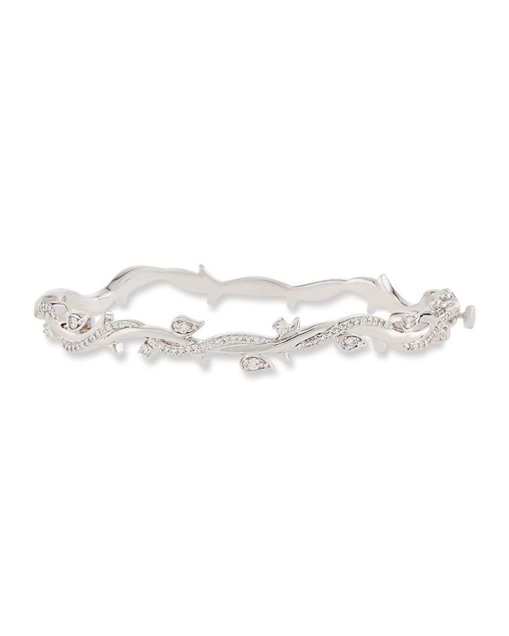 18k White Gold Diamond Leaf & Vine Bangle Bracelet