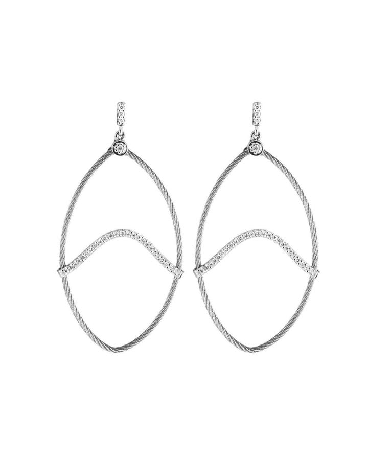 Oval Wave Earrings W/ Diamonds,