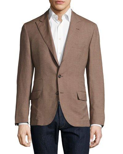 Linen-blend Two-button Jacket, Camel