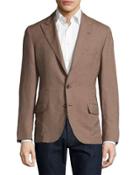 Linen-blend Two-button Jacket, Camel