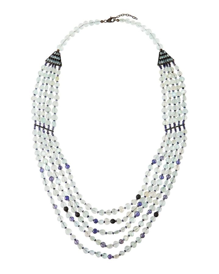 Aquamarine & Iolite Beaded Necklace W/ Black