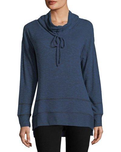 Drawstring Cowl-neck Long-sleeve Knit