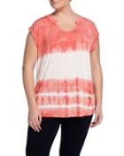 Cap-sleeve Tie-dye Top, White/coral, Women's