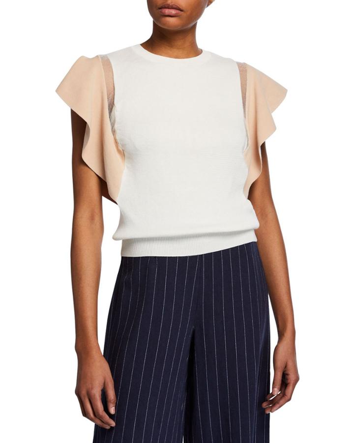 Metallic Colorblock Wing-sleeve Blouse