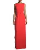 Sleeveless Boat-neck Ruffled Gown, Red