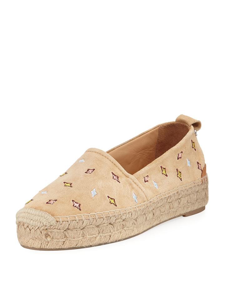 Adria Embroidered Slip-on Espadrille Flat, Camel