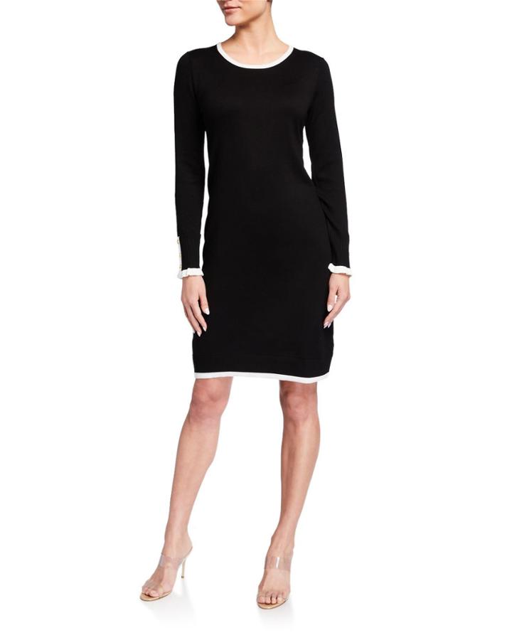 Ruffle-sleeve Sheath Dress W/ Contrast Trim