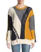 Colorblocked Lace-up Pullover