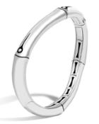 Bamboo Silver Medium Curved Hinged Bangle,