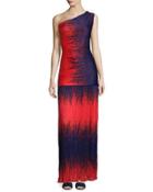 One-shoulder Ombre Gown, Fire Wind Print