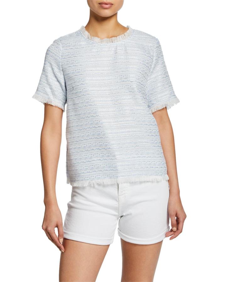 Short-sleeve Embroidered Tweed Top