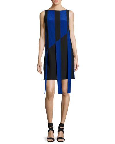 Sleeveless Front-sash A-line Dress, Black/azul