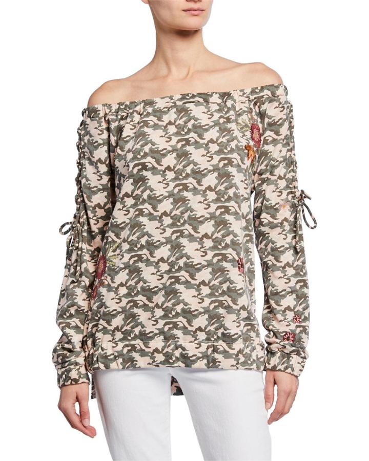 Off-the-shoulder Embroidered Camo