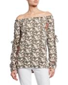 Off-the-shoulder Embroidered Camo