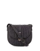 Faux-leather Woven Saddle Bag, Dark Charcoal