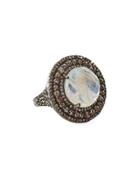 Rainbow Moonstone & Champagne Diamond Round Cocktail Ring,