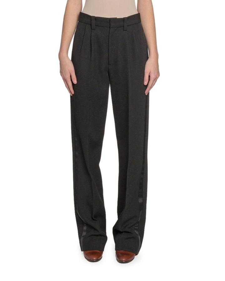 Pleated-front Wool Straight-leg Pants