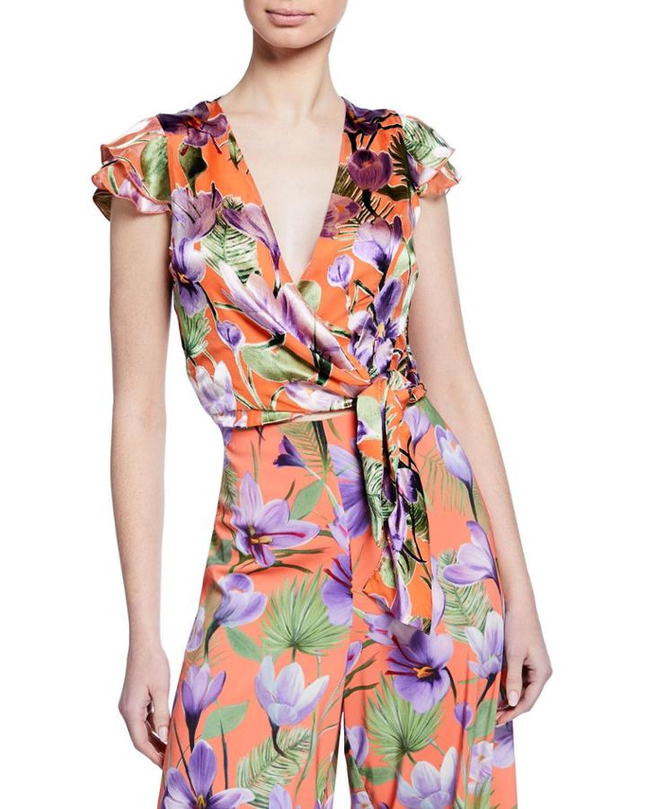 Zabel Floral-print Cropped Wrap Top