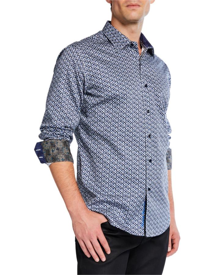 Men's Classic-fit Mizzen Geometric Long-sleeve Cotton